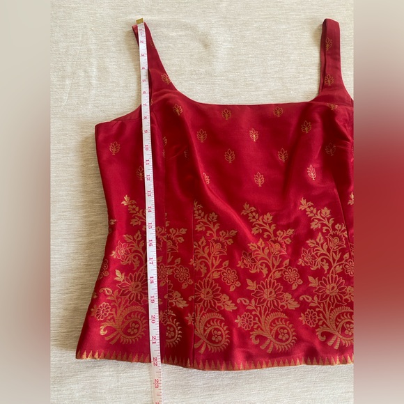 Ann Taylor Red Silk Top with Gold Embroidery Size 14 - Picture 11 of 14